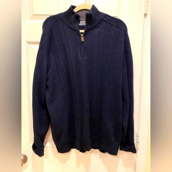 Oscar de la Renta Half Zip Sweater, sz XL, Men's, Navy Blue.